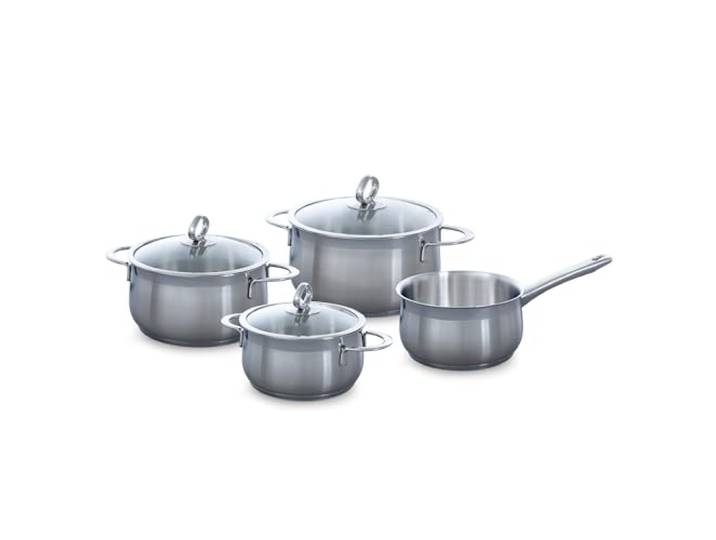 BK Excellent Edelstahl Induktionsfähiges 4 teiliges Kochgeschirr Set mit Deckel, Backofen- und Bratensicher bis 230C, Langlebig & Energieeffizient, Spülmaschinenfest, PFAS Frei, Silber