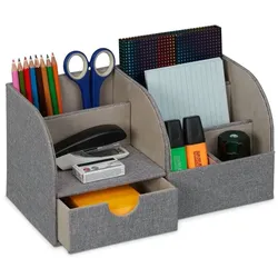 Relaxdays Schreibtisch Organizer Leinenoptik Grau