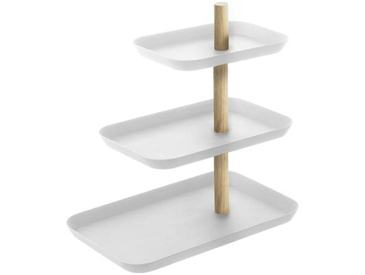 YAMAZAKI 1581 RIN 3Tiered Accessory Stand with Rotatable Trays\, white\, Steel/Wood\, 25 x 16 x 25.5 cm
