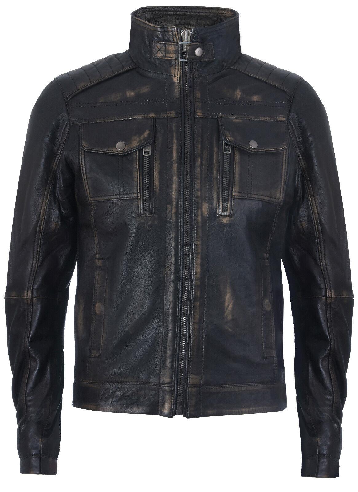 Biker-Motorradjacke aus Leder im Distressed-Look