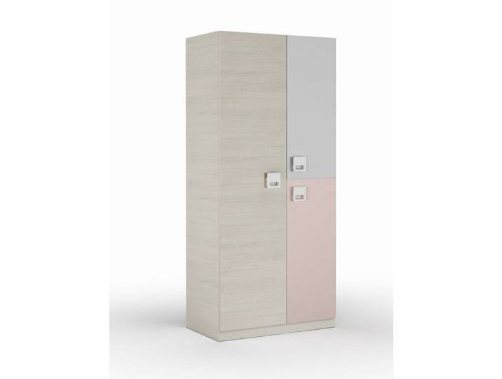 FORES HABITAT Kleiderschrank in Alpen-Weiß / Grau / Rosa - 90x200x52 (BxHxT)