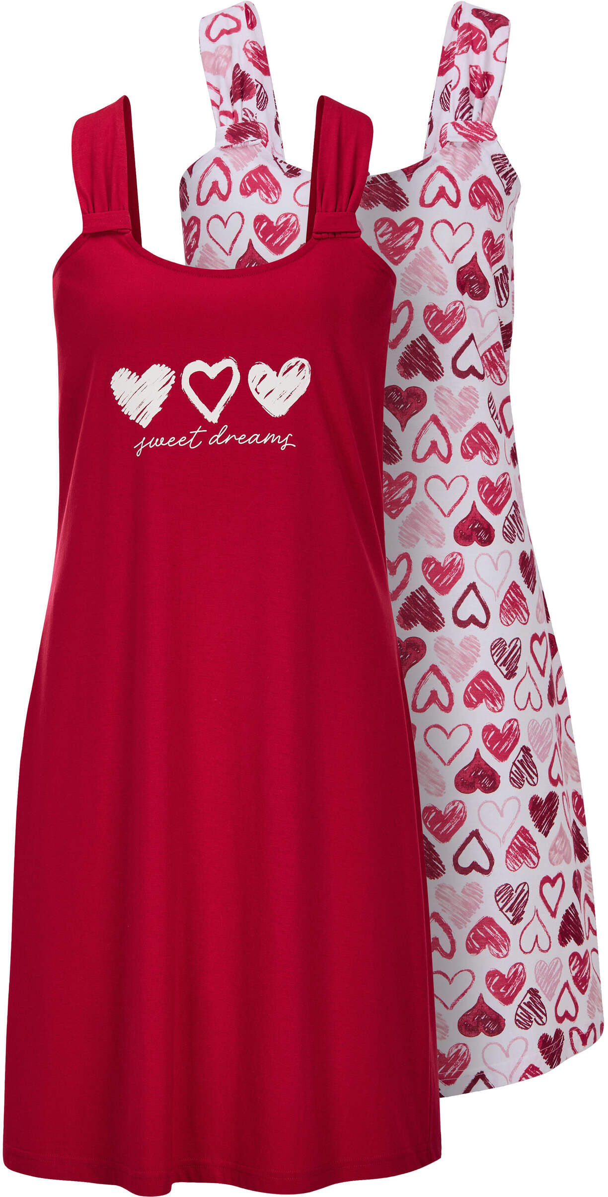 Pyjama WITT "Nachthemden Nachthemden 2 Stück", Damen, Gr. 36/38, weiß, rot, bedruckt, rot, Modisch, Rundhals, Homewear-Sets Pyjama