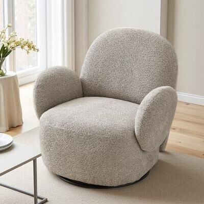 Modern 360° Swivel Accent Chair, Upholstered Fabric Armchair with Metal Frame, Compact Space-Saving Lounge Seating