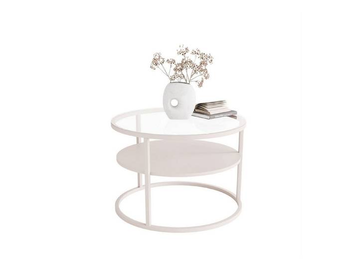 yourhouse24 Couchtisch INEZ SLIM GLASS, Kaschmir mit Glasplatte & Ablage (Runder Couchtisch Slim), Kaschmir