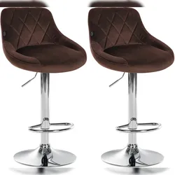 Proregal CHEFGASTRO 2er Set Barhocker CAPE VERDE Samt Chrom HxBxT 83x46x49cm Samt Braun Barstuhl