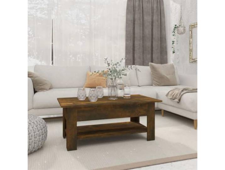 TEKGHUT Couchtisch Räuchereiche 102x55x42 cm Holzwerkstoff mit Ablage Zweistufige Ablage, stabile Holzwerkstoff-Konstruktion, pflegeleichte Oberfläche, vielseitig nutzbar, kompakte Abmessungen