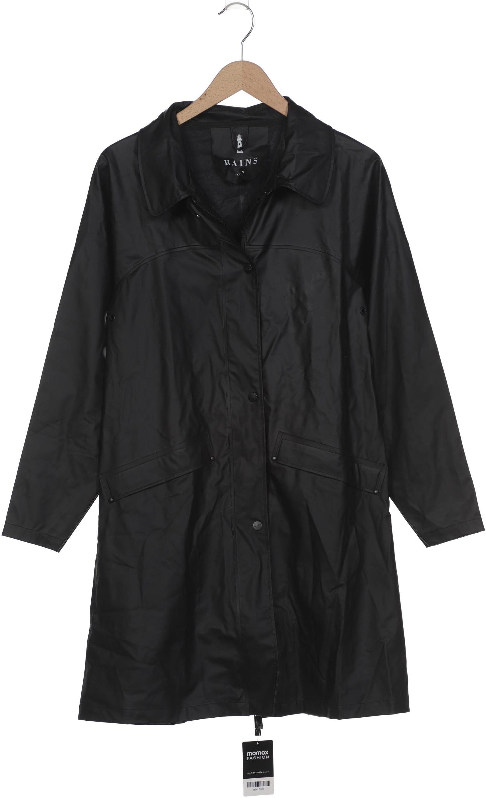 Rains Damen Mantel, Schwarz, Gr. XS, Kunstleder / Synthetik - Second Hand