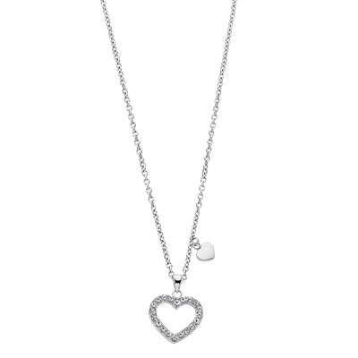 Herzkette LOTUS "Essentials - Herz", silber (edelstahlfarben, kristallweiß), Halsketten, Damen, Edelstahl, L: 45, Herzkette, mit Glasstein