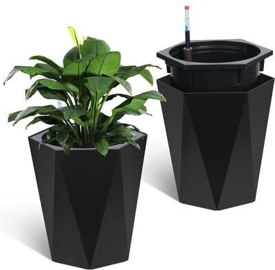 YUN "16"" Self-Watering Planters Set of 2, White"