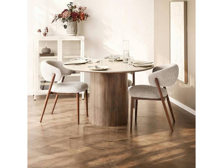 Table À Manger Ronde En Céramique Aspect Travertin Ø120 Prato