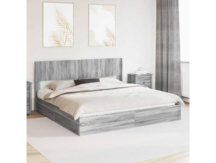 RJPLMFV Bettgestell mit Kopfteil, 2 Stück, Holz Mit integrierter Aufbewahrung, Lattendesign, modern und sauber, pflegeleicht