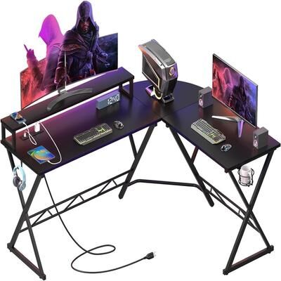 No L Shaped Gaming Desk with Power Outlets