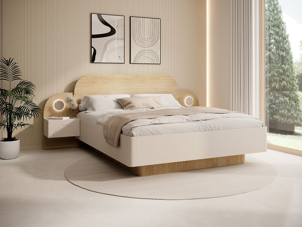 Unique Base de cama madera beige
