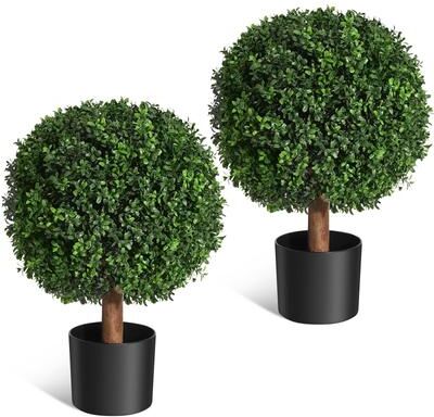 Yun "24 Inch Artificial Topiary Boxwood Ball Trees Set of 2 - 24""_2pack"