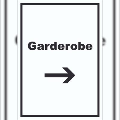 HB-Druck Garderobe Schild mit Text Richtungspfeil rechts Kleidung aufbewahren hochkant A6 (105x148mm)
