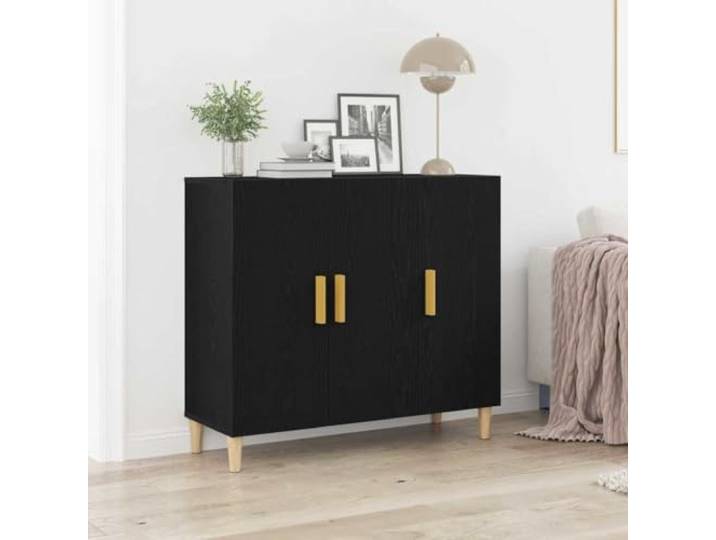 RJPLMFV Anrichte Eiche Schwarz 90 x 34 x 80 cm Holz Eingeschränkte Türen, konische Füße, geräumige Aufbewahrung, pflegeleicht, ideal für Wohn- oder Esszimmer