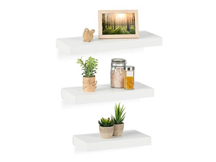 Relaxdays wandplank, set van 3, verschillende groottes, woonkamer, slaapkamer, mdf, modern design, zwevende plank, wit