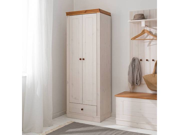 Armoire vestiaire massive 65 x 180 x 45cm Blanc/Pin blanc/Pin couleur miel