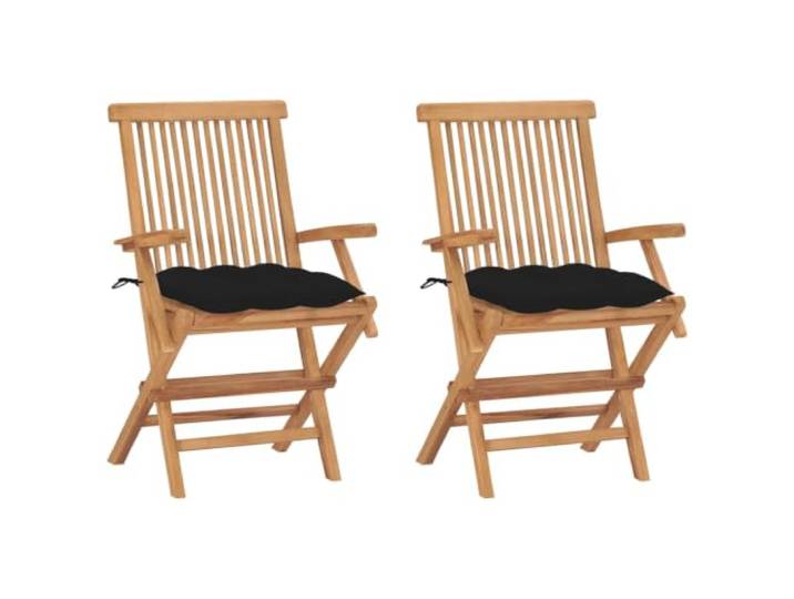 HPUYRFG Klappstühle mit Schwarzen Kissen, 2 Stück, Massivholz Teakholz Belastbar bis 110 kg pro Sitzplatz, klappbar, pflegeleichte Oberfläche, dick gepolsterte Kissen