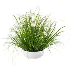 Kunstpflanze Gras mit COSMEA (LBH 50x60x45 cm) - weiß - LBH 50x60x45 cm