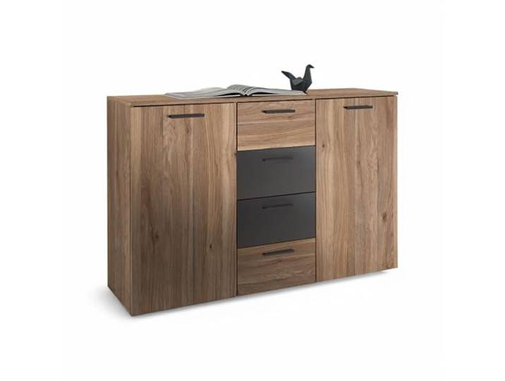 Stella Trading ASCHAU Kommode in Mauvella Eiche Optik und Graphit 140 x 89 x 38 cm (B/H/T), Schlafzimmer, 2 Türen, 4 Schubkästen, viel Stauraum, moderne Optik