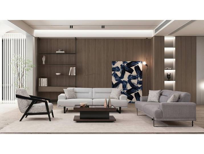 Xlmoebel Polstergarnitur Stilvolles graues Sofa-Set mit Sessel und Couchtisch, (4-tlg), Made in Europa