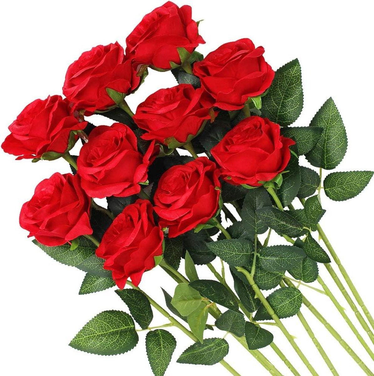 10 stuks Kunstzijden rozen - Realistische namaak bloemen voor bruiloft decoratie - Rood