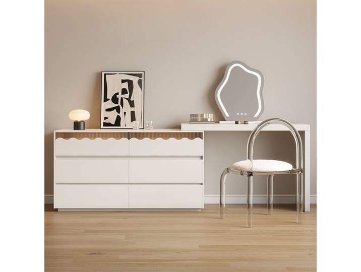 Coiffeuse nordique minimaliste avec plateau en verre et 6 tiroirs, noire, pour chambre à coucher, mobilier de maison