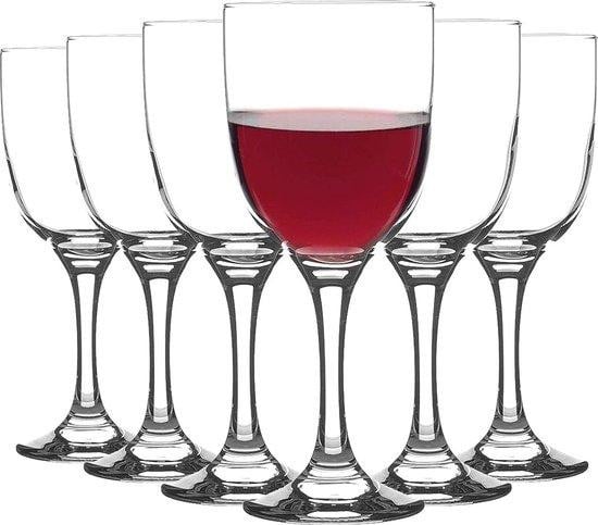 Set van 6 luxe transparante wijnglazen van glas, vaatwasserbestendig
