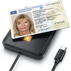 CSL Chipkartenleser, SmartCard Reader USB C, NFC, SIM Kartenlesegerät, Personalausweis, Bankkarten uvm. (USB-C), Speicherkartenlesegerät, Schwarz