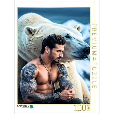 CALVENDO Puzzle Abenteurer mit einem Eisbären in der Arktis | 1000 Teile Lege-Größe 64x48cm Foto-Puzzle für glückliche Stunden
