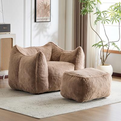 Oversized Faux Rabbit Fur Accent Chair with Ottoman, Plush Cloud-Like Lounge Chair