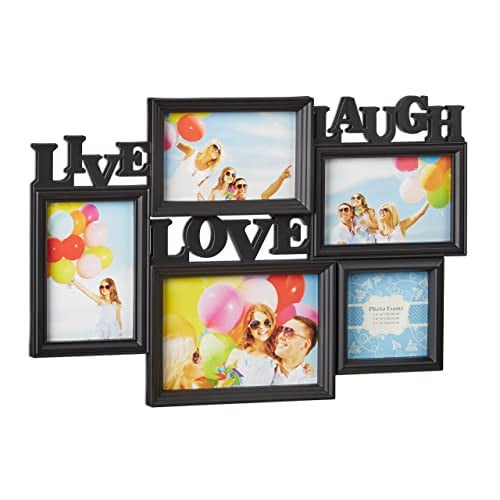 Relaxdays Fotolijst Live Love Laugh, Modern en Rechthoekig, Zwart of Wit
