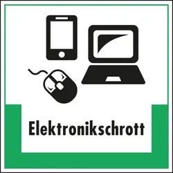 Schild I Abfallkennzeichen Elektronikschrott, mit Symbol und Text, Kunststoff, 200x200mm