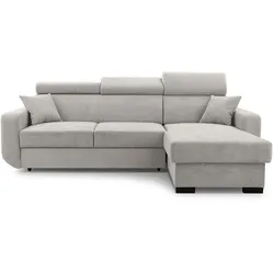 ECKSOFA CASTELLO Grau Plüsch-Stoff mit Schlaffunktion
