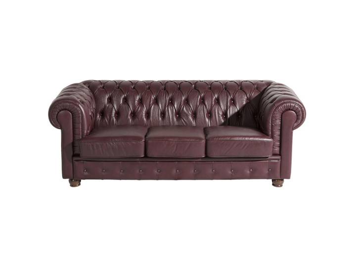 Max Winzer Chesterfield-Dreisitzer-Sofa, Rot, Holz, Echtleder, Anilinleder, 3-Sitzer, 200x76x98 cm, Goldenes M, Made in Europe, Wohnzimmer, Sofas & Couches, Sofas, Chesterfield Sofas