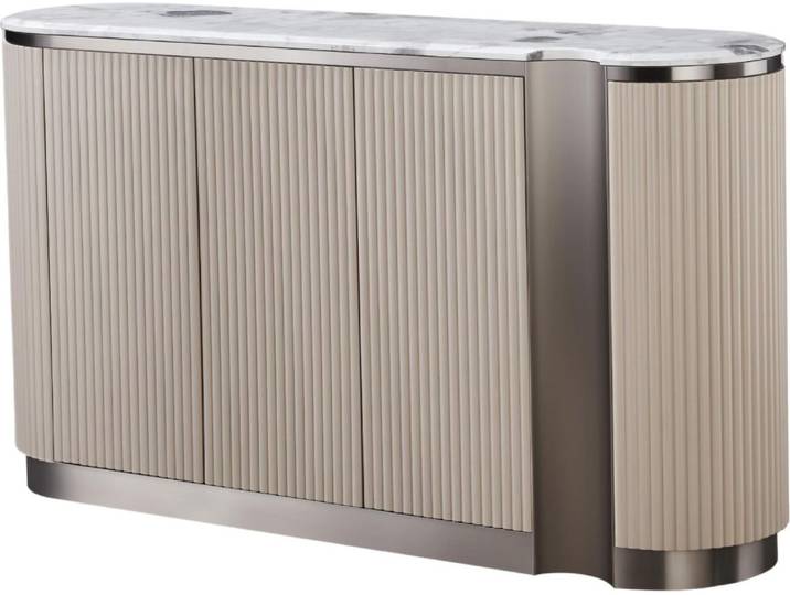 FURNLUX Anrichte Stilig Beige Und Marmor Weiss Und Grau 158cm / Hauptfarbe: Beige / Abmessungen: 158 x 88 x 40 cm