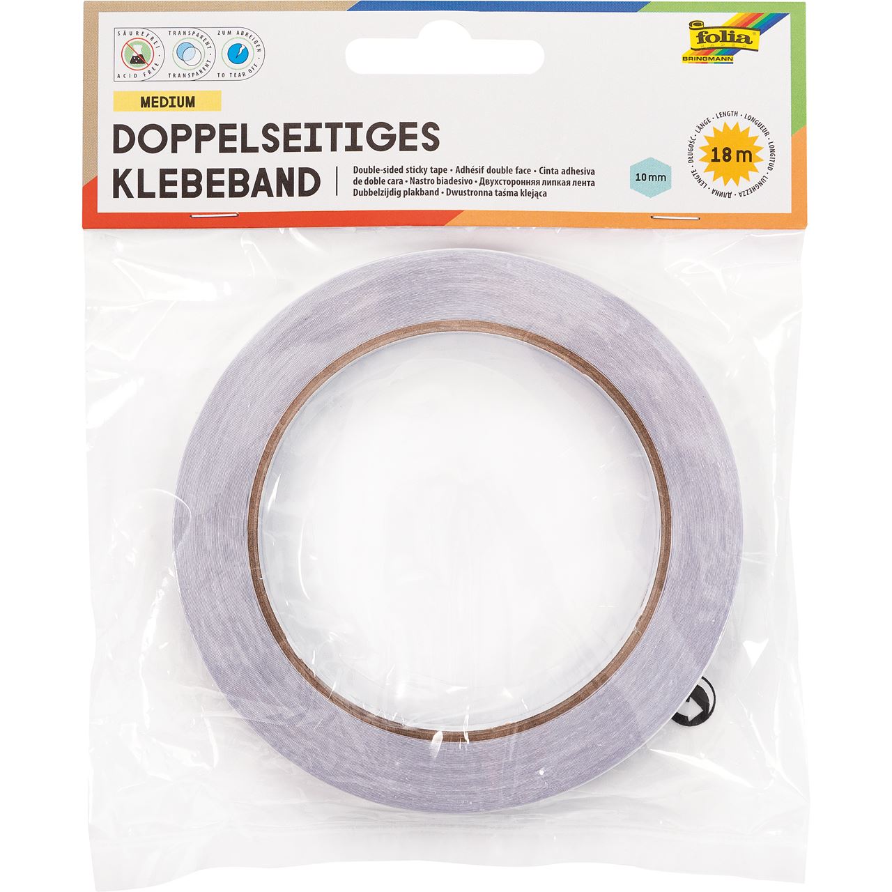 folia doppelseitiges Klebeband 10,0 mm x 18,0 m, 1 Rolle