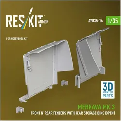 ResKit Merkava Mk.3 Front n Rear fenders with Rear stowage bins (open) (3D Printed) for Hobby Boss