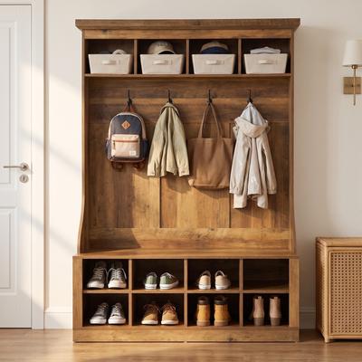 BLUEBELL "4-in-1 Arched Hall Tree with Bench and Shoe Storage, 70.8"" H Tall Entryway Coat Rack with 4 Hooks & Storage Cubbies"