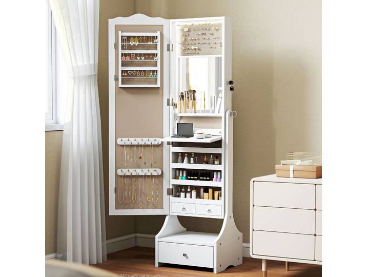 HOMCOM Armoire Bijoux LED Miroir Pleine Longueur Blanc