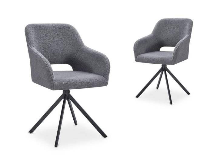 Lot de 2 chaises pivotantes design en tissu bouclette gris