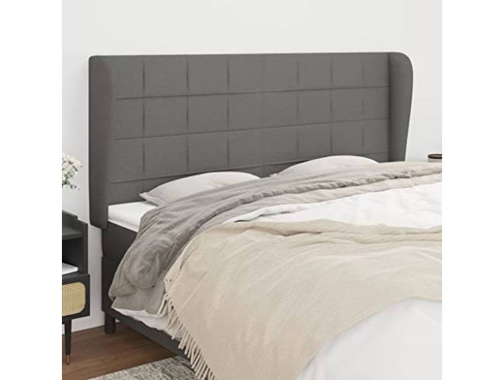 KTHLBRH Kopfteil aus dunkelgrauem Stoff mit Beinen aus massivem Lärchenholz, höhenverstellbar, für Doppelbetten – elegantes Design und Material