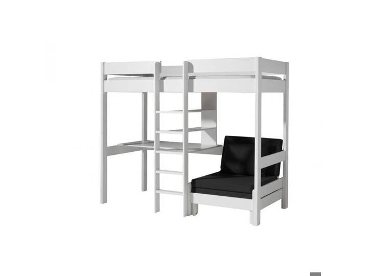 Pino-Combinaison lit Mezzanine Avec Fauteuil Blanc et Un Matelas Basic Cool 10x90x200