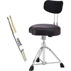 Pearl D-3500BR Schlagzeug-Hocker mit Lehne mitSticks, Schlagzeug Zubehör