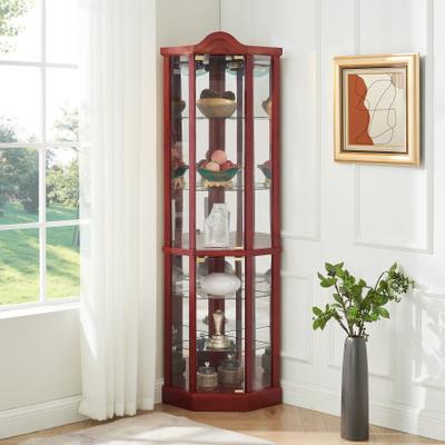 Corner Decoration Display Cabinet with Light, Adjustable Glass Shelves & Door