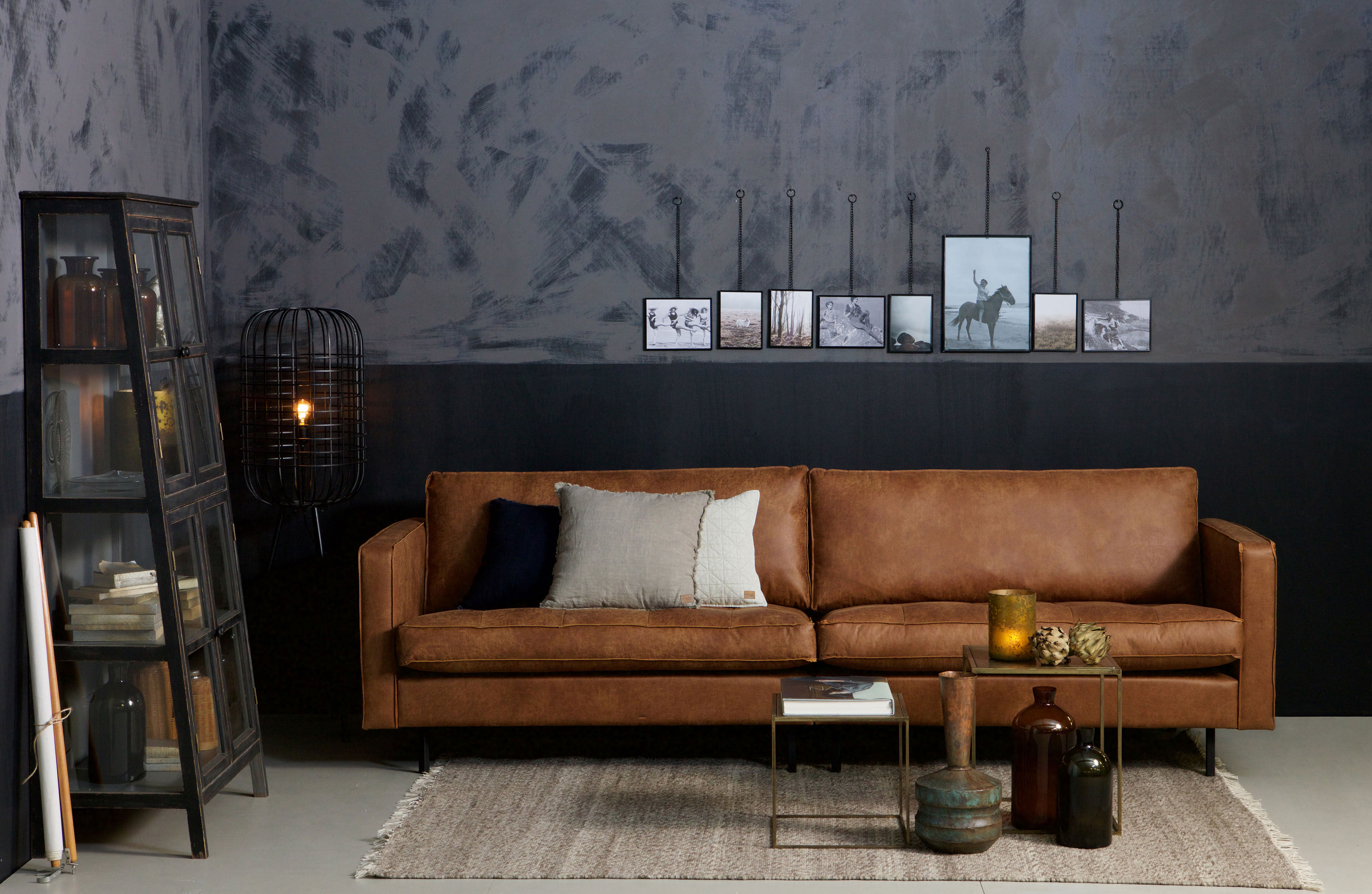 3-Sitzer WOOOD "Rodeo Classic Recycling-Lederfaser-Verbundstoff H 83 x B 275 x T 88 cm", braun (cognac), B:275cm H:83cm T:88cm, Sofas, 3-Sitzer, Metallbeine, durchgesteppte Kissen, aussen gesteppte Nähte cognac B/H/T: 275cm x 83cm x 88cm