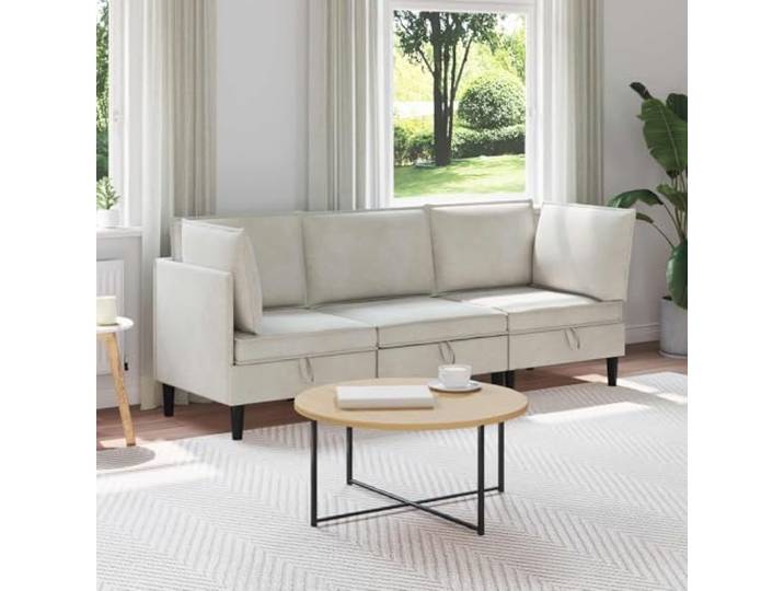 Xolmizyn Wohnzimmergarnitur 3-TLG Set aus Samt mit Stauraum 210x70x82 cm, Creme Sofa Garnitur inkl. Kissen, Ergonomisches Polstermöbel für Wohnzimmer