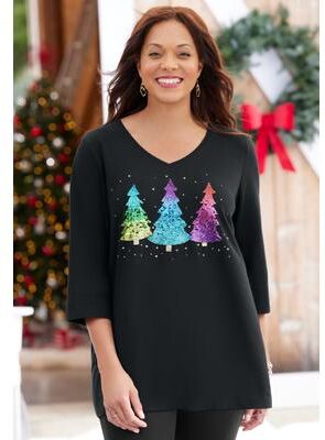 Plus Size Women's Wit & Whimsy Tees by Catherines in Black Fancy Tree (Size 2X)