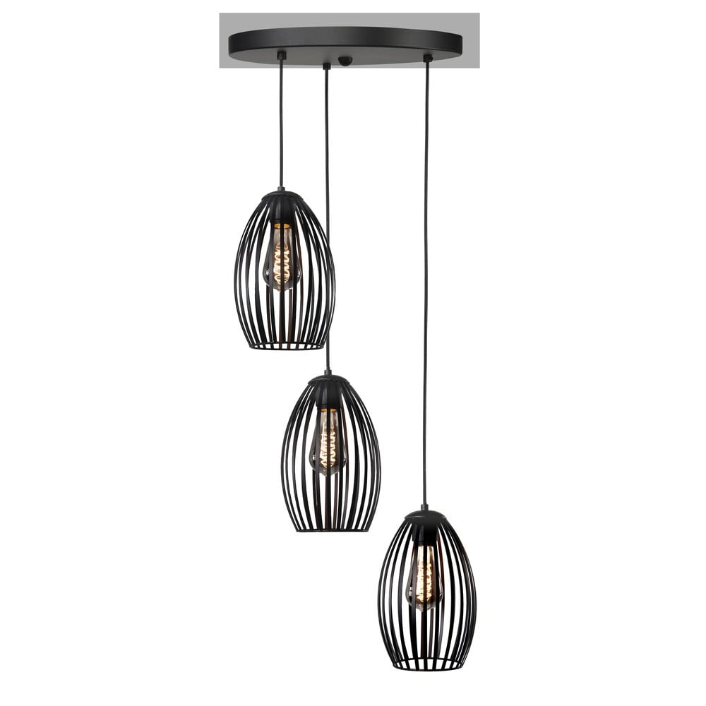 Highlight Hanglamp Gabbia 3-lichts zwart metalen industrieel design